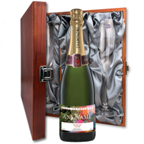 Buy Personalised Champagne - Xmas 1 Label And Flutes In Luxury Presentation Box