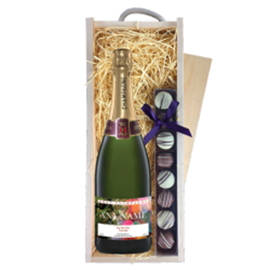 Buy Personalised Champagne - Xmas 1 Label & Truffles, Wooden Box