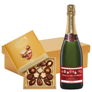 Buy Personalised Champagne - Xmas 2 Label And Lindt Swiss Chocolates Hamper