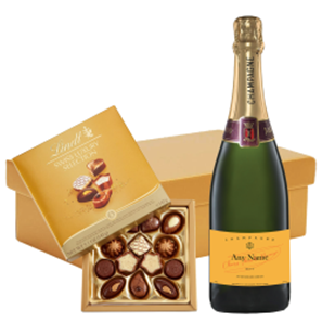 Buy Personalised Champagne - Yellow Label And Lindt Swiss Chocolates Hamper