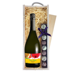 Buy Personalised Prosecco - Birthday Balloons Label & Truffles, Wooden Box