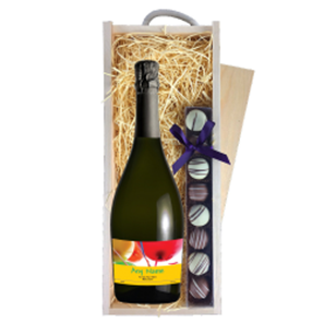 Buy Personalised Prosecco - Birthday Balloons Label & Truffles, Wooden Box