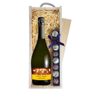 Buy Personalised Prosecco - Birthday Candles Label & Truffles, Wooden Box