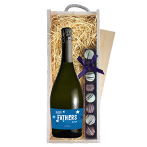 Buy Personalised Prosecco - Fathers Day Label & Truffles, Wooden Box