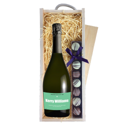 Buy Personalised Prosecco - Green Label & Truffles, Wooden Box
