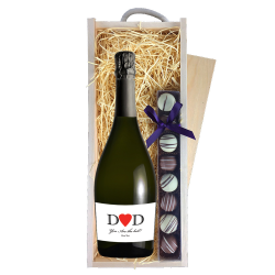 Buy Personalised Prosecco - Heart Dad Label & Truffles, Wooden Box