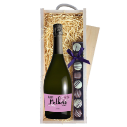 Buy Personalised Prosecco - Mothers Day Label & Truffles, Wooden Box