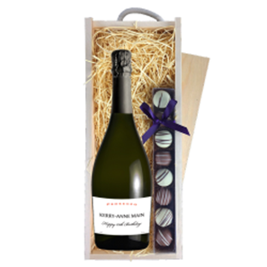 Buy Personalised Prosecco - White Label & Truffles, Wooden Box