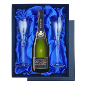 Buy Pol Roger Cuvee Sir Winston Churchill 2015 Champagne 75cl in Blue Luxury Presentation Set With Flutes