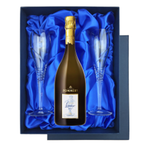 Buy Pommery Cuvee Louise 2004 Champagne 75cl in Blue Luxury Presentation Set With Flutes
