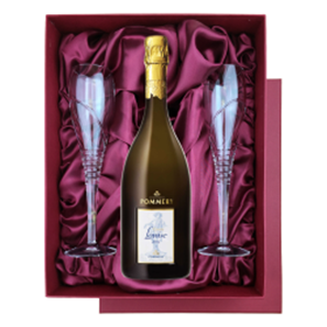 Buy Pommery Cuvee Louise 2004 Champagne 75cl in Burgundy Presentation Set With Flutes