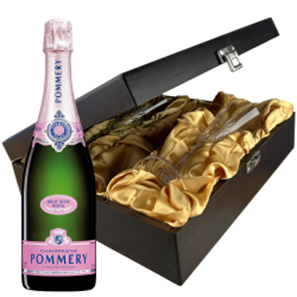 Buy Pommery Rose Brut Champagne 75cl And Flutes In Luxury Presentation Box