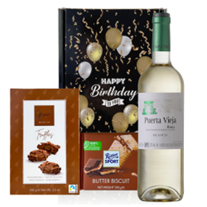 Buy Puerta Vieja Rioja Blanco 75cl White Wine And Chocolates Happy Birthday Gift Box