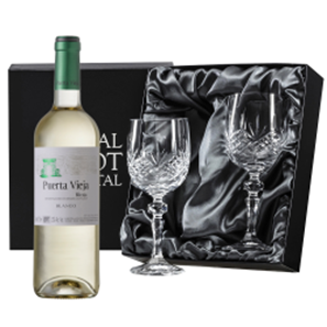 Buy Puerta Vieja Rioja Blanco 75cl White Wine, With Royal Scot Wine Glasses