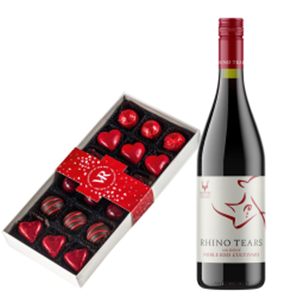 Buy Rhino Tears Noble Read Cultivars 75cl Red Wine and Assorted Box Of Heart Chocolates 215g