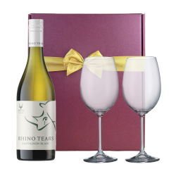 Buy Rhino Tears Sauvignon Blanc 75cl White Wine And Bohemia Glasses In A Gift Box