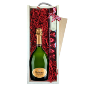Buy Ruinart Brut Champagne 75cl & Chocolate Praline Hearts, Wooden Box