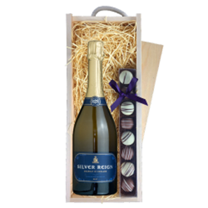 Buy Silver Reign Brut English Sparkling Wine 75cl & Truffles, Wooden Box