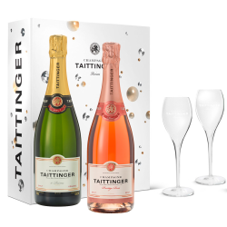 Buy Taittinger Brut and Rose in Branded Gift Box With 2 bottles and 2 Glasses