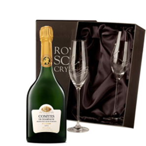 Buy Taittinger Comtes de Grand Crus Champagne 2013 75cl With Diamante Crystal Flutes