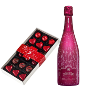 Buy Taittinger Nocturne Rose City Lights Edition and Assorted Box Of Heart Chocolates 215g