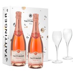 Buy Taittinger Prestige Rose NV Champagne 75cl in Branded Gift Box With 2 bottles and 2 Glasses