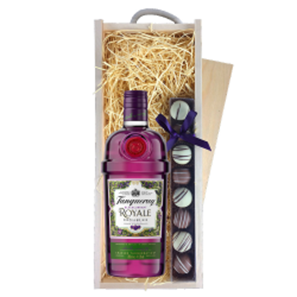 Buy Tanqueray Blackcurrant Royale Gin 70cl & Truffles, Wooden Box