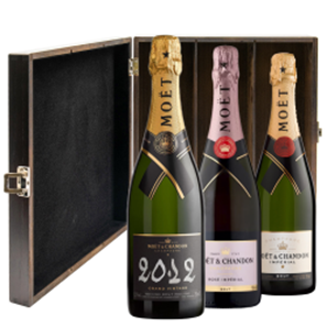 Buy The Moet &amp; Chandon Collection Trio Elm Wood Gift Boxed