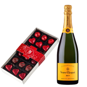 Buy Veuve Clicquot Brut Yellow Label Champagne 75cl and Assorted Box Of Heart Chocolates 215g