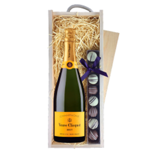 Buy Veuve Clicquot Brut Yellow Label Champagne 75cl & Truffles, Wooden Box