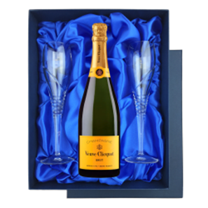Buy Veuve Clicquot Brut Yellow Label Champagne 75cl in Blue Luxury Presentation Set With Flutes