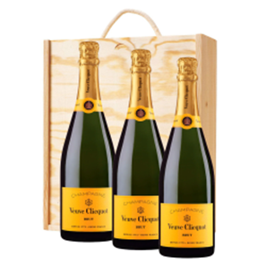 Buy Veuve Clicquot Brut Yellow Label Champagne 75cl Trio Pine Wooden Gift Box (3x75cl)