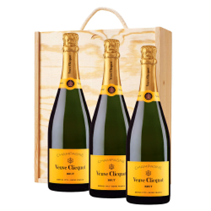 Buy Veuve Clicquot Brut Yellow Label Champagne 75cl Trio Wooden Gift Boxed Champagne (3x75cl)
