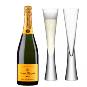 Buy Veuve Clicquot Brut Yellow Label Champagne 75cl with LSA Moya Flutes