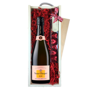 Buy Veuve Clicquot Rose 75cl & Chocolate Praline Hearts, Wooden Box
