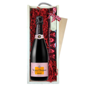 Buy Veuve Clicquot Rose 75cl & Chocolate Praline Hearts, Wooden Box