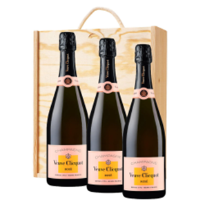Buy Veuve Clicquot Rose 75cl Trio Pine Wooden Gift Box (3x75cl)