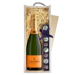 Buy & Send Veuve Clicquot Yellow Label Brut 75cl & Truffles, Wooden Box