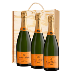 Buy & Send Veuve Clicquot Yellow Label Brut 75cl Trio Wooden Gift Boxed Champagne (3x75cl)