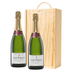 Buy Wooden Box Champagne Duo of Jules Feraud Brut 75cl Gift Sets (2x75cl)
