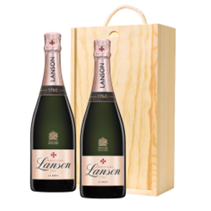 Buy Wooden Box Champagne Duo of Lanson Le Rose Label Champagne 75cl Gift Sets (2x75cl)
