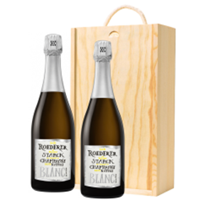 Buy Pine Wooden Boxed Duo Louis Roederer Brut Nature Champagne 75cl Gift (2x75cl)