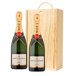 Buy Wooden Box Champagne Duo of Moet & Chandon Brut Champagne 75cl Gift Sets (2x75cl)