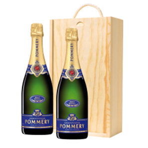 Buy Wooden Box Champagne Duo of Pommery Brut Royal Champagne 75cl Gift Sets (2x75cl)