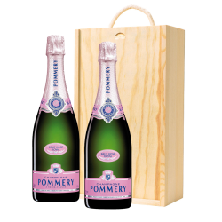 Buy Wooden Box Champagne Duo of Pommery Rose Brut Champagne 75cl Gift Sets (2x75cl)