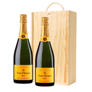 Buy Wooden Box Champagne Duo of Veuve Clicquot Brut Yellow Label Champagne 75cl Gift Sets (2x75cl)