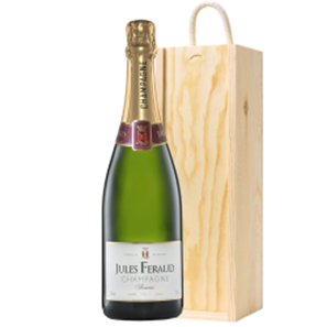 Buy Pine Wooden Gift Box With Jules Feraud Brut 75cl