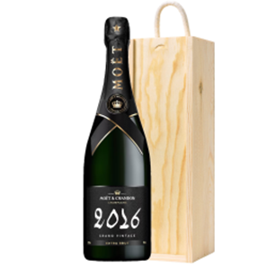 Buy Pine Wooden Gift Box With Moet & Chandon Grand Vintage 2016 Extra Brut Champagne 75cl