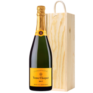 Buy Pine Wooden Gift Box With Veuve Clicquot Brut Yellow Label Champagne 75cl