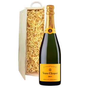 Buy Wooden Sliding Lid Gift Box With Veuve Clicquot Brut Yellow Label Champagne 75cl